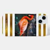 Stijlvol Flamingo Photo Gold Stripes Dare Quote Case-Mate iPhone Case (Achterkant (horizontaal))