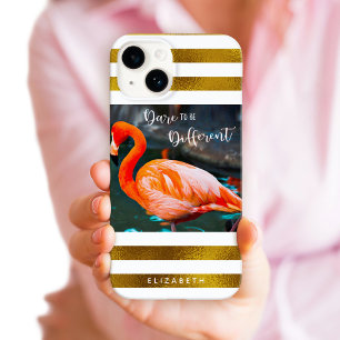 Stijlvol Flamingo Photo Gold Stripes Dare Quote