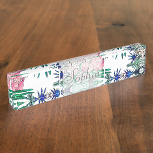Stijlvol Floral-patroon voor kleurrijke Waterverf Naambordje