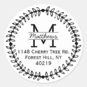 Stijlvol Floral Wreated Custom Monogram Ronde Sticker (Voorkant)