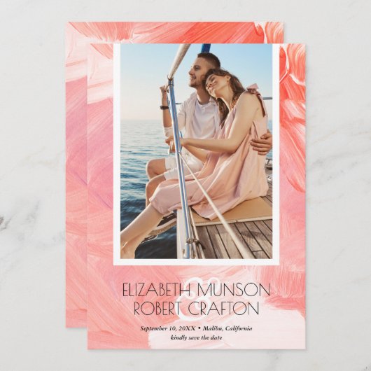 Stijlvol fotoweddenschap Getekend koraal sparen de Save The Date (Voorkant / Achterkant)