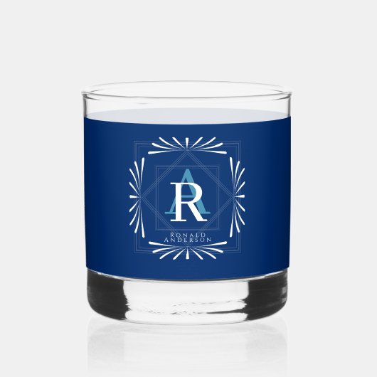 Stijlvol frame Navy Monogram Whisky Glas (Voorkant)