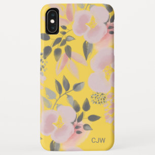 Stijlvol Geel Roze Bloempatroon met Monogram iPhone XS Max Hoesje