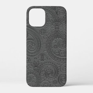 Stijlvol geëtst grijs paisley bloemmotief iPhone 12 mini hoesje