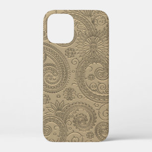 Stijlvol geëtst modern gouden Paisley bloemmotief iPhone 12 Mini Hoesje