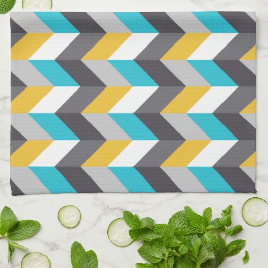 Stijlvol Geometric Blue Gellow Grey Pattern Theedoek (Gevouwen)