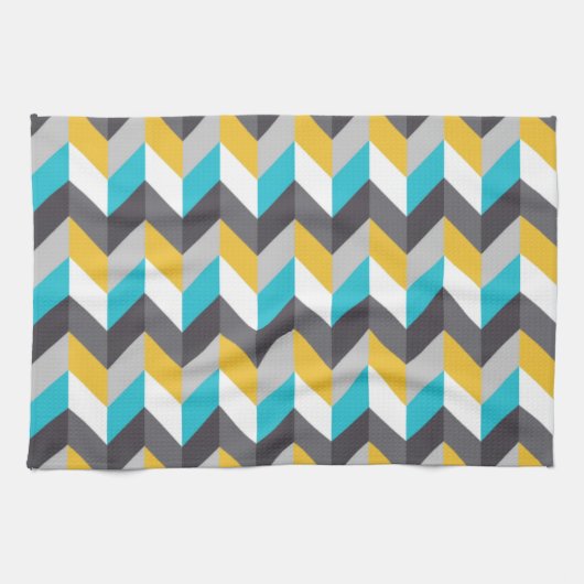 Stijlvol Geometric Blue Gellow Grey Pattern Theedoek (Horizontaal)