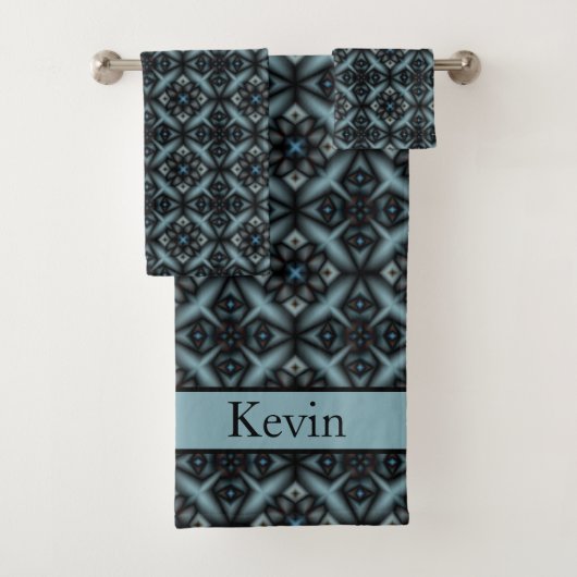 stijlvol, geometrisch, blauw, zwart, oosterlijk, bad handdoek (Insitu)
