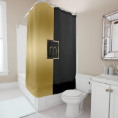Stijlvol geometrisch design in zwart en goud douchegordijn (In situ)