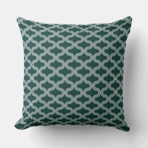 Stijlvol geometrisch golfpatroon groen wit kussen