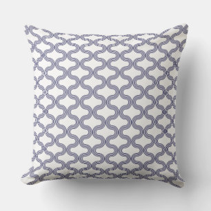 Stijlvol geometrisch golfpatroon Navy Wit Kussen