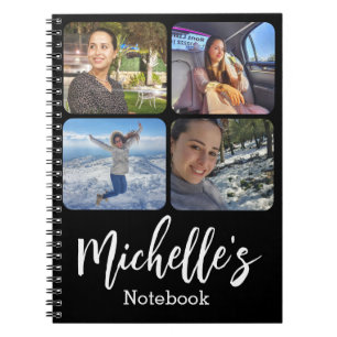 stijlvol, gepersonaliseerd 4 foto's collage zwart  notitieboek