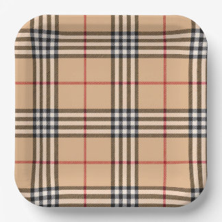 Stijlvol geruit Warm Taneel Wit Zwart Bruin Tartan Papieren Bordje