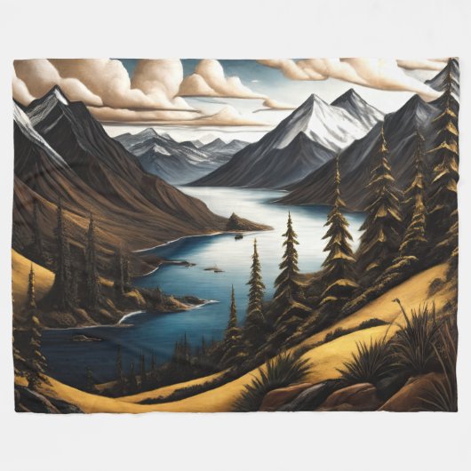 Stijlvol geschilderd berglandschap fleece deken (Voorkant (Horizontaal))