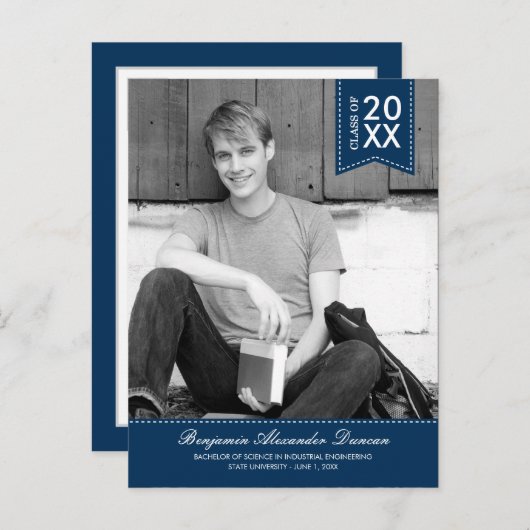 Stijlvol gestikte Afstuderen aankondiging / Uitnod (Voorkant / Achterkant)