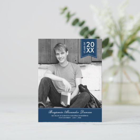 Stijlvol gestikte Afstuderen aankondiging / Uitnod (Staand voorkant)