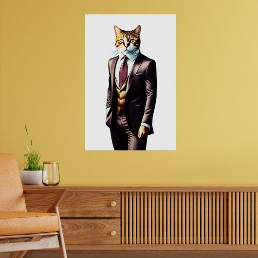 Stijlvol Ginger Cat Man in zijn Suit Poster (Woonkamer 2)