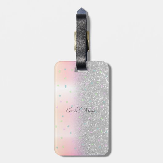 Stijlvol glitter Bokeh, regenboogvaar Unicorn, ste Bagagelabel (Achterkant verticaal)