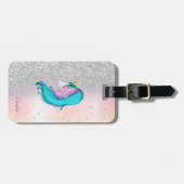 Stijlvol Glitter Bokeh, Waterverf Unicorn, sterren Bagagelabel (Voorkant horizontaal)
