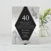 Stijlvol Glitzy Silver 40th Birthday Kaart (Staand voorkant)