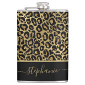 Stijlvol Gold Glitter Leopard Animal Print Monogra Heupfles (Voorkant)