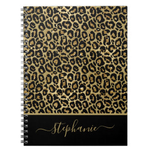 Stijlvol Gold Glitter Leopard Animal Print Monogra Notitieboek