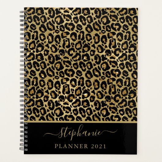Stijlvol Gold Glitter Leopard Animal Print Monogra Planner (Voorkant)