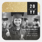 Stijlvol Gold Glitter Modern Chic Photo Afstuderen Vierkante Sticker (Voorkant)
