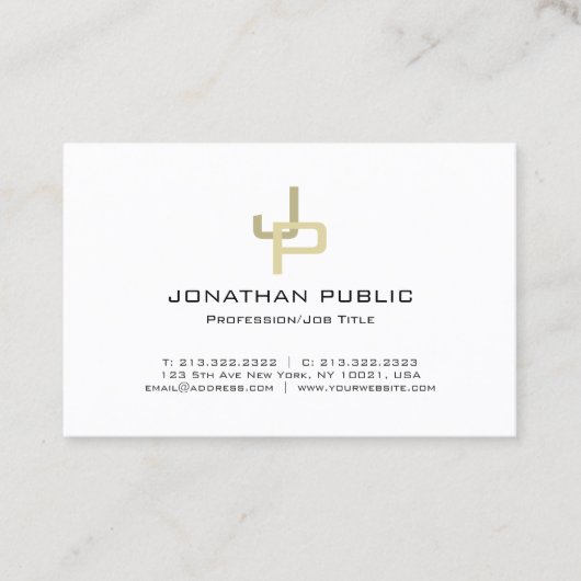 Stijlvol Gold Monogram Professional Modern Clean Visitekaartje (Voorkant)