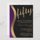 Stijlvol Goud en Paarse 50ste Kaart (Voorkant)