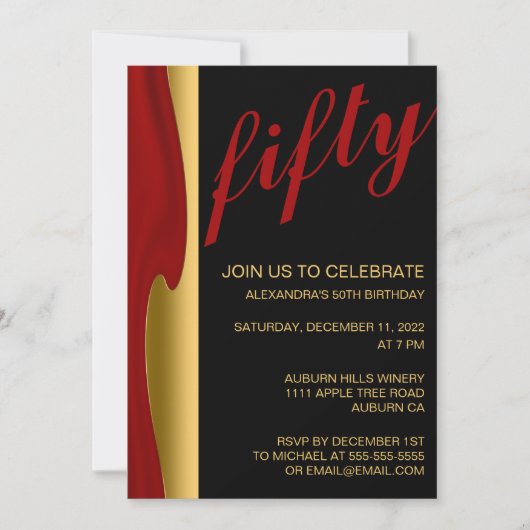 Stijlvol goud en Red 50th Invitation Kaart (Voorkant)