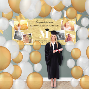 Stijlvol Goud & Klassiek Monogram 6 Foto Grad Fees Spandoek