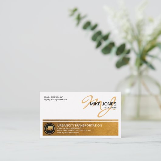 Stijlvol goud kolom monogram naam transport visitekaartje (Staand voorkant)