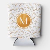 Stijlvol goudbessenpatroon op wit monogram blikjeskoeler (Voorkant)