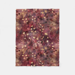 Stijlvol gouden bordeaux abstract bloemmotief fleece deken