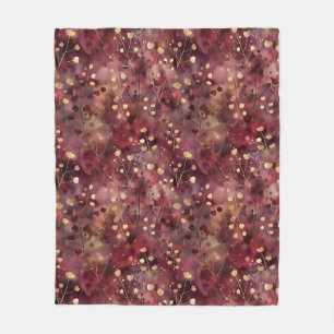 Stijlvol gouden bordeaux abstract bloemmotief fleece deken