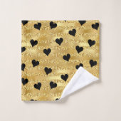 Stijlvol goudglitter Black Hearts Patroon Bad Handdoek (Wasdoekje)
