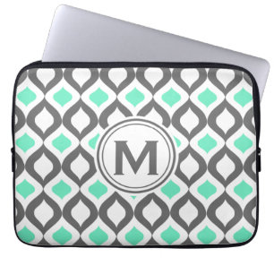 Stijlvol grijs en Mint Ogee Patroon Laptop Sleeve