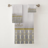 Stijlvol grijs en wit goud geometrisch patroon bad handdoek (Insitu)