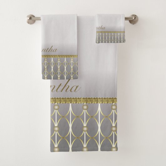 Stijlvol grijs en wit goud geometrisch patroon bad handdoek (Insitu)