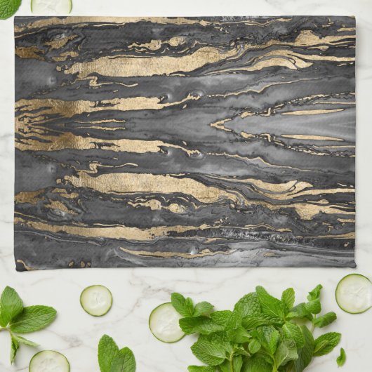 Stijlvol Grijs Goud Abstract Marmer Theedoek (Gevouwen)