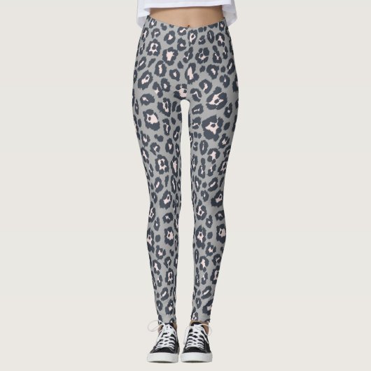 Stijlvol grijs luipaardprintpatroon leggings (Voorkant)