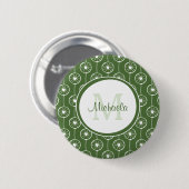 Stijlvol groen en wit monogram met naam ronde button 5,7 cm (Voorkant /achterkant)