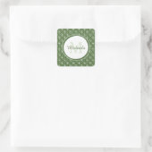 Stijlvol groen en wit monogram met naam vierkante sticker (Tas)