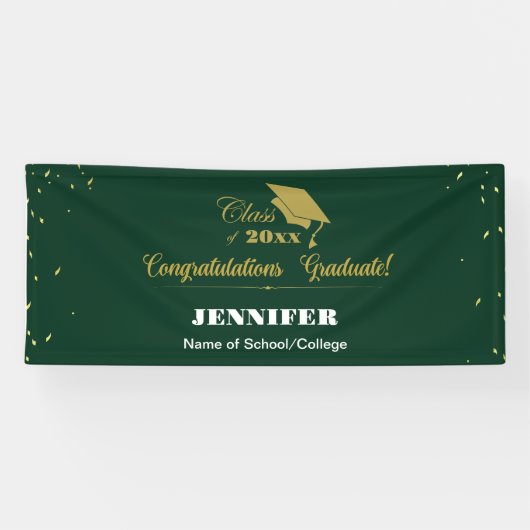 Stijlvol Groen Goud Script Congrats Afstuderen 202 Spandoek (Horizontaal)