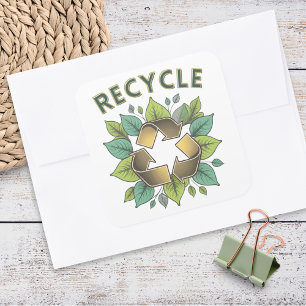 Stijlvol groen & namaakgoud recyclingsymbool blade vierkante sticker