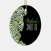 Stijlvol Groen Sweet 16 Zebra Heart Design Naam Keramisch Ornament (Rechts)