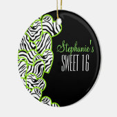 Stijlvol Groen Sweet 16 Zebra Heart Design Naam Keramisch Ornament (Links)