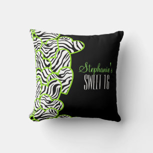Stijlvol Groen Sweet 16 Zebra Heart Design Naam Kussen