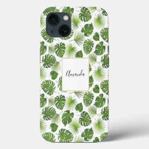 Stijlvol groen tropisch bladerenpatroon iPhone 13 hoesje